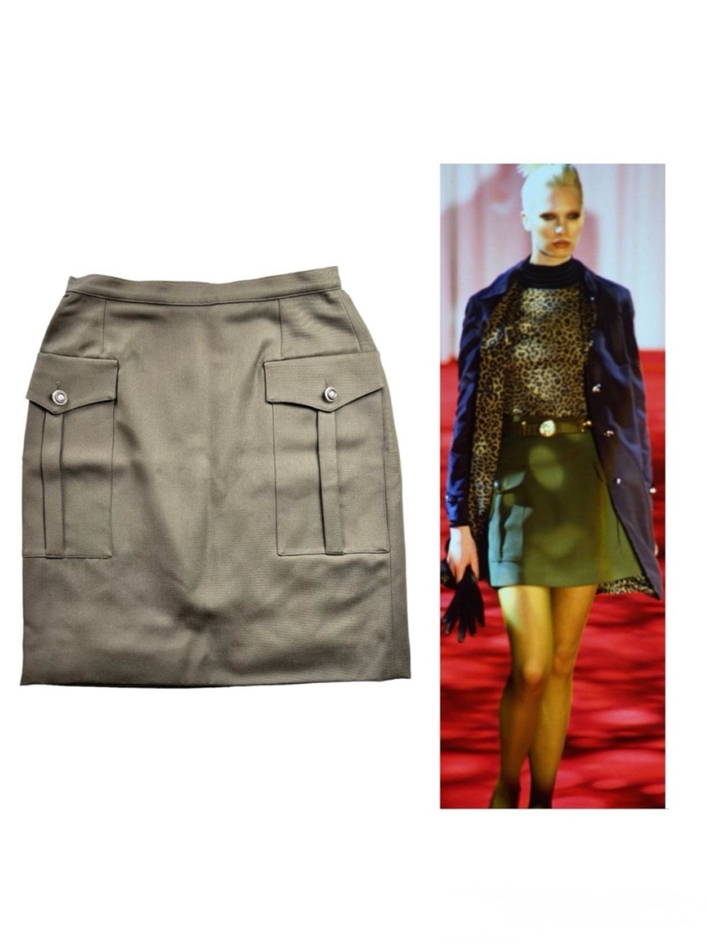 Vintage Gianni Versace Istante Wool Cargo Green Skirt Size 42